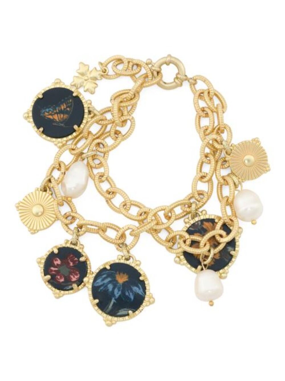 PATRICIA NASH Gold Leather Inset Charm Bracelet